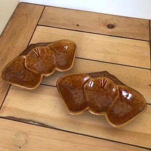 Strawberry Shape Ceramic Snack Nut Tray Set Serving Dish Brown Glaze Belmar 310